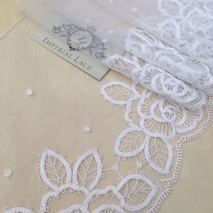 White lace Trim, Chantilly Lace, French Lace trim, Bridal lace, Wedding Lace, Scalloped lace, Lace Fabric, Fabric by the yard MB00176