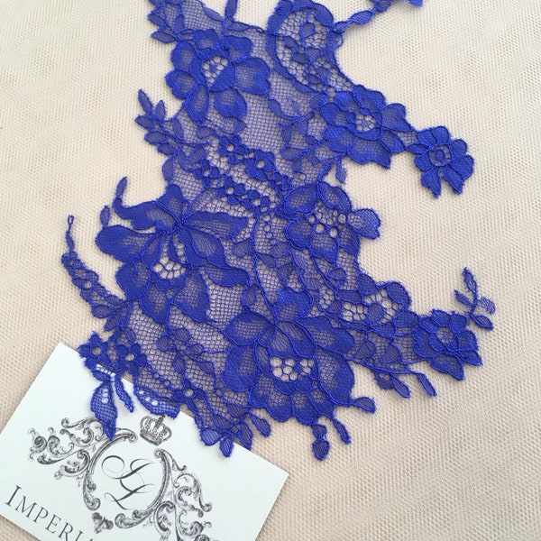 Lace applique, Lace motif, blue lace, Applikationen French Chantilly lace applique, blue lace applique, bridal applique, Applique A00077