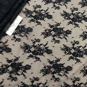 Black lace fabric, Lace fabric, boho lace fabric, Chantilly lace fabric, scalloped lace fabric, bridal lace, Fabric By the Yard M000095