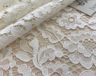 Off White Embroidered Alencon Lace, French Bridal Wedding Fabric
