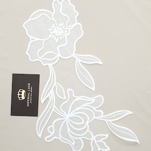 Aplique de encaje floral blanco para vestido de novia, parches de encaje de flores, aplique de encaje, parche de encaje de vestido de novia, encaje nupcial blanco A00144