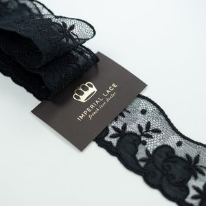 Ribete de encaje negro, encaje Chantilly, encaje bordado, encaje francés, encaje nupcial, encaje de boda, encaje festoneado, ribete de encaje, encaje de lencería MM00230