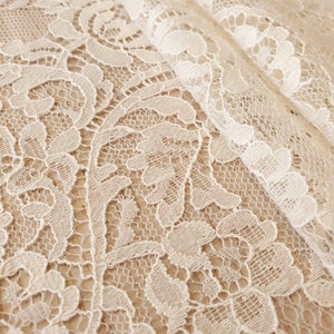 Ecru lace fabric, Lace fabric, Boho lace fabric, Alencon lace fabric, Scalloped lace fabric, Bridal lace fabric, Fabric By the Yard, B00440