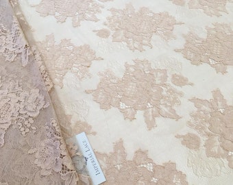 Beige lace fabric, Lace fabric, boho lace fabric, Alencon lace fabric, scalloped lace fabric, bridal lace fabric, Fabric By the Yard K00731