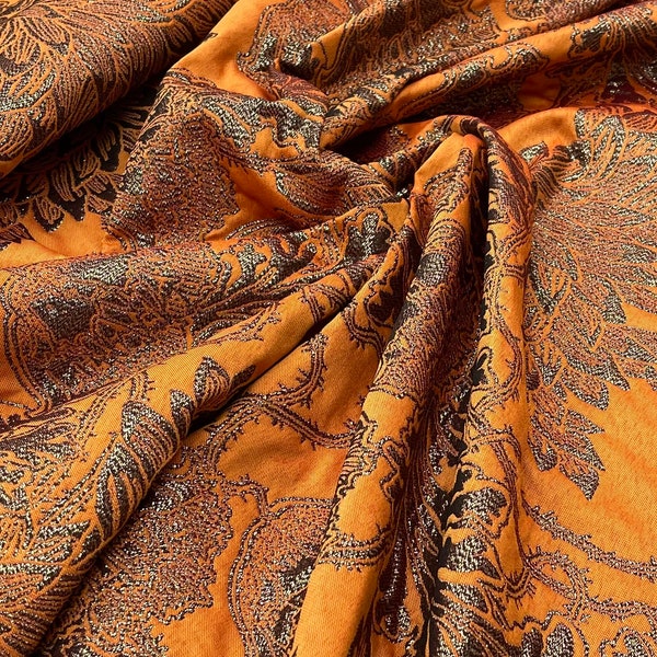 Orange Jacquard fabric, Jacquard fabric, Floral fabric, Italian Couture Fabric, Evening dress jacquard, Luxury fabric, Fashion Z00949