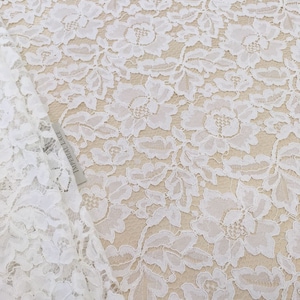 Ivory bridal lace fabric, Alencon lace, Floral lace, Bridal gown lace, Wedding lace, Lingerie lace, Lace per meter B00234