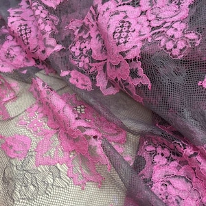 Pink lace fabric, Lace fabric, boho lace fabric, alencon lace fabric, scalloped lace fabric, bridal lace fabric, Fabric By the Yard K00455