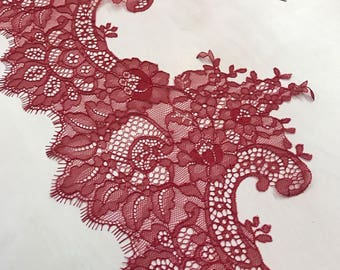 Red lace Trim, Alencon Lace, French Lace trim, Bridal lace, Wedding Lace, Scalloped lace, Lace Fabric, Fabric by the yard MK00318