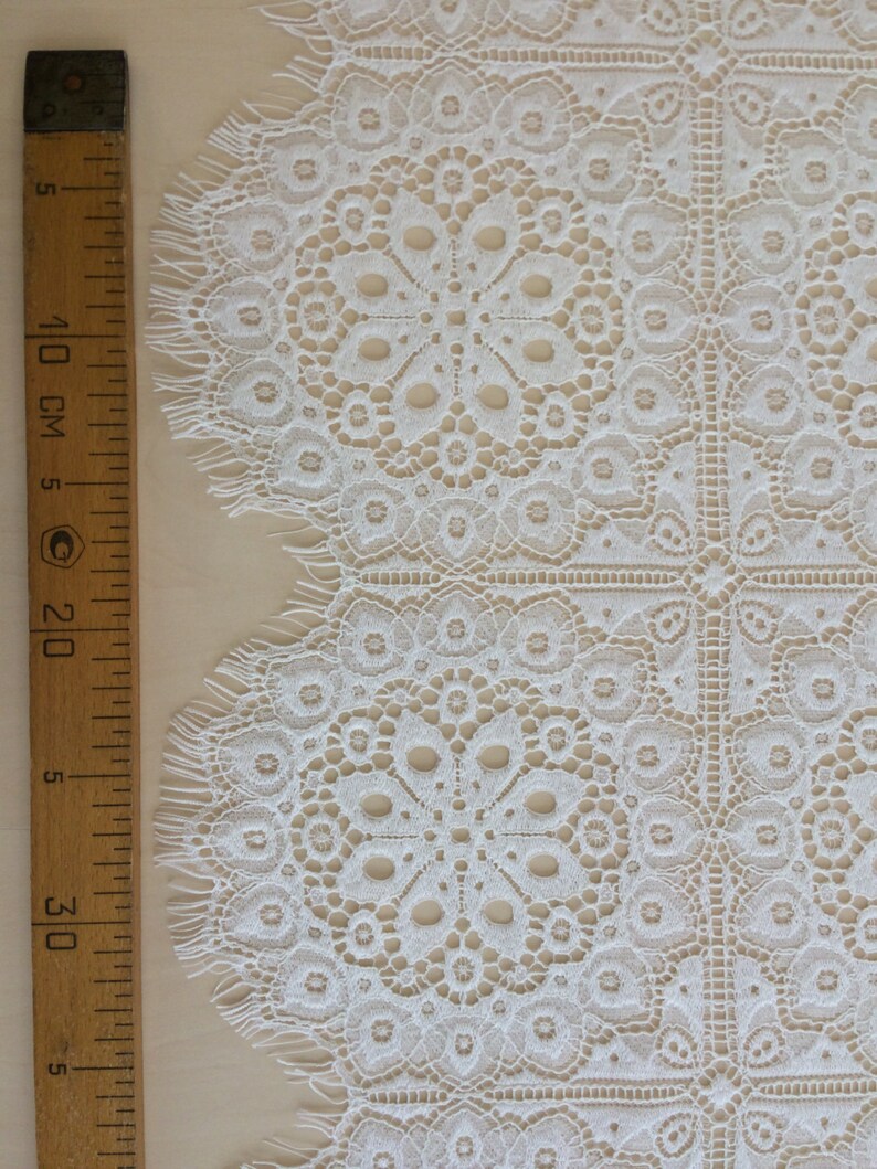 Ivory lace fabric, Wedding lace, Lingerie lace, Ivory alencon lace fabric, Geometric lace, Vintage lace, Lace fabric, Veil lace, B00113 image 4