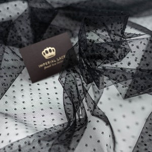 Black Dotted tulle fabric, Evening dress tulle, Lingerie net, Italy fabric, Black net fabric, Mesh fabric, Mesh by the yard, Soft net T00313