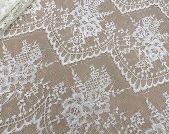 Champagne lace fabric, Lace fabric, boho lace fabric, Chantilly lace fabric, scalloped lace fabric, bridal lace, Fabric By the Yard B00155