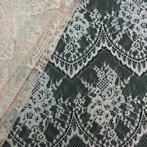 Salmon lace fabric, Lace fabric, Boho lace fabric, Chantilly lace fabric, Scalloped lace fabric, Bridal lace, Fabric By the Yard, K000087