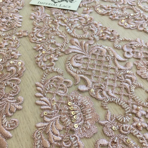 Old rose lace fabric, 3D Beaded shops Lace Fabric, hand made pearl beads, Luxury 3D flowers, French Lace, Wedding Lace, fabric by the yard K00814