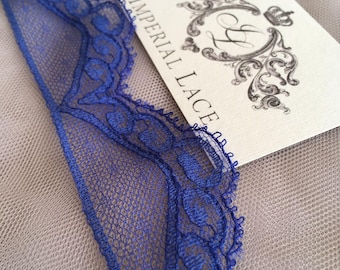 Blue lace Trim, Chantilly Lace, French Lace trim, Bridal lace, Wedding Lace, Scalloped lace, Lace Fabric, Fabric by the yard MK00253