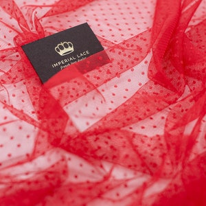 Bright red tulle fabric, Lingerie red net, Red net fabric, Lingerie net fabric, Bra tulle, Dot tulle, Fabric by the yard, Soft Tulle T00317
