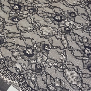 Black lace fabric, Lace fabric, boho lace fabric, Chantilly lace fabric, scalloped lace fabric, bridal lace, Fabric By the Yard M000083