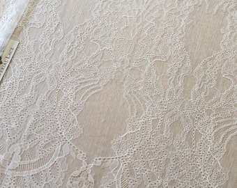 Ivory lace fabric, Embroidered lace, French Lace, Wedding Lace, Bridal lace, Ivory Lace, Veil lace, Lingerie Lace, Chantilly Lace B00306