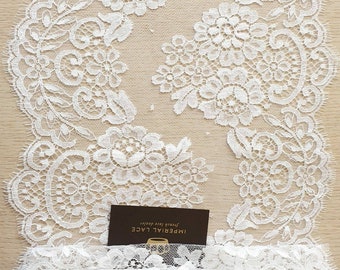 White lace Trim, Chantilly Lace, French Lace trim, Bridal lace, Wedding Lace, Scalloped lace, Lace Fabric, Fabric by the yard MB00324