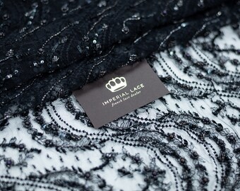 Luxury 3D Black Beaded Lace Fabric, Embroidered Couture Dress Lace