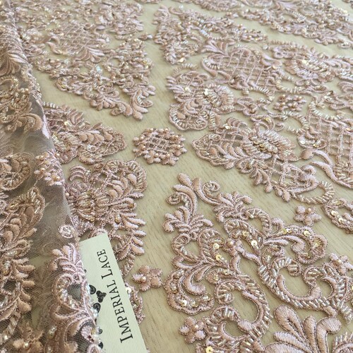 Old rose lace fabric, 3D Beaded shops Lace Fabric, hand made pearl beads, Luxury 3D flowers, French Lace, Wedding Lace, fabric by the yard K00814