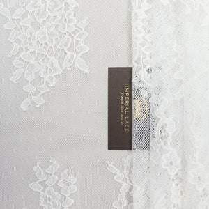 Off White lace fabric, Lace fabric, boho lace fabric, Chantilly lace fabric, scalloped lace fabric, bridal lace, Fabric By the Yard B00476