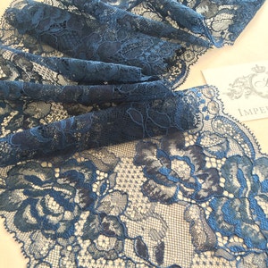 Blue lace Trim, Chantilly Lace, French Lace trim, Bridal lace, Wedding Lace, Scalloped lace, Lace Fabric, Fabric by the yard MK00154 image 1