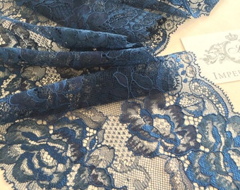 Blue lace Trim, Chantilly Lace, French Lace trim, Bridal lace, Wedding Lace, Scalloped lace, Lace Fabric, Fabric by the yard MK00154