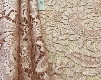 Powder lace fabric, Lace fabric, Boho lace fabric, Alencon lace fabric, Scalloped lace fabric, Bridal lace fabric, Fabric By the Yard K00490
