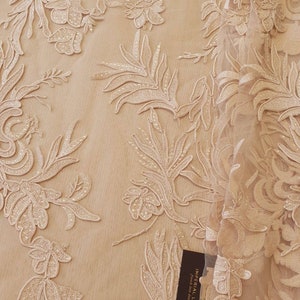 70cm piece Beige lace fabric, 3D Lace Fabric, Embroidery Lace Fabric, Luxury 3D flowers, French Lace, Wedding Lace, by the yard K00999
