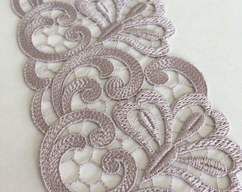Brown lace Trim, Alencon Lace, French Lace trim, Bridal lace, Wedding Lace, Scalloped lace, Lace Fabric, Fabric by the yard MK00245