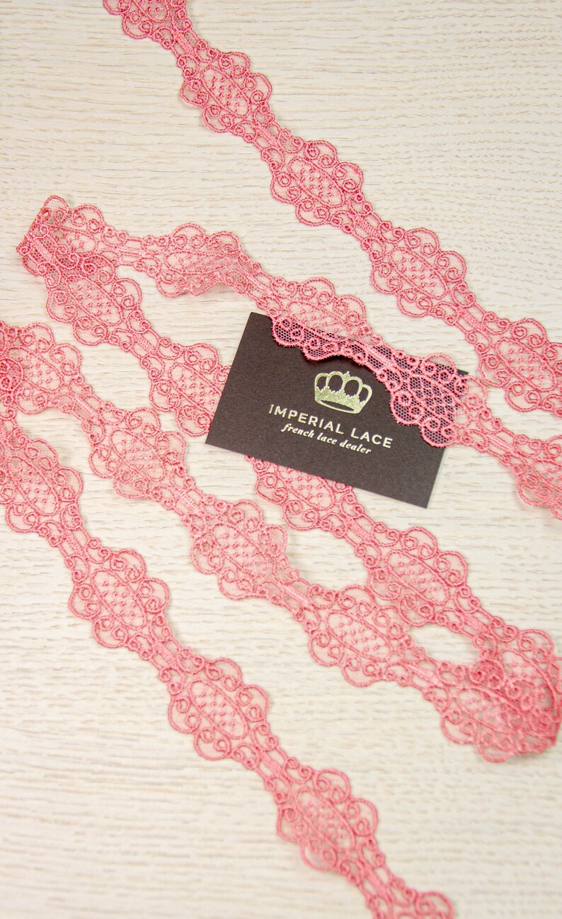 Pink lace Trim, Alencon Lace, French Lace trim, Imperial lace, Wedding Lace, Scalloped lace, Lace Fabric, Fabric by the yard MK00271 image 7