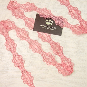 Pink lace Trim, Alencon Lace, French Lace trim, Imperial lace, Wedding Lace, Scalloped lace, Lace Fabric, Fabric by the yard MK00271 image 1