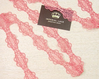 Pink lace Trim, Alencon Lace, French Lace trim, Imperial lace, Wedding Lace, Scalloped lace, Lace Fabric, Fabric by the yard MK00271