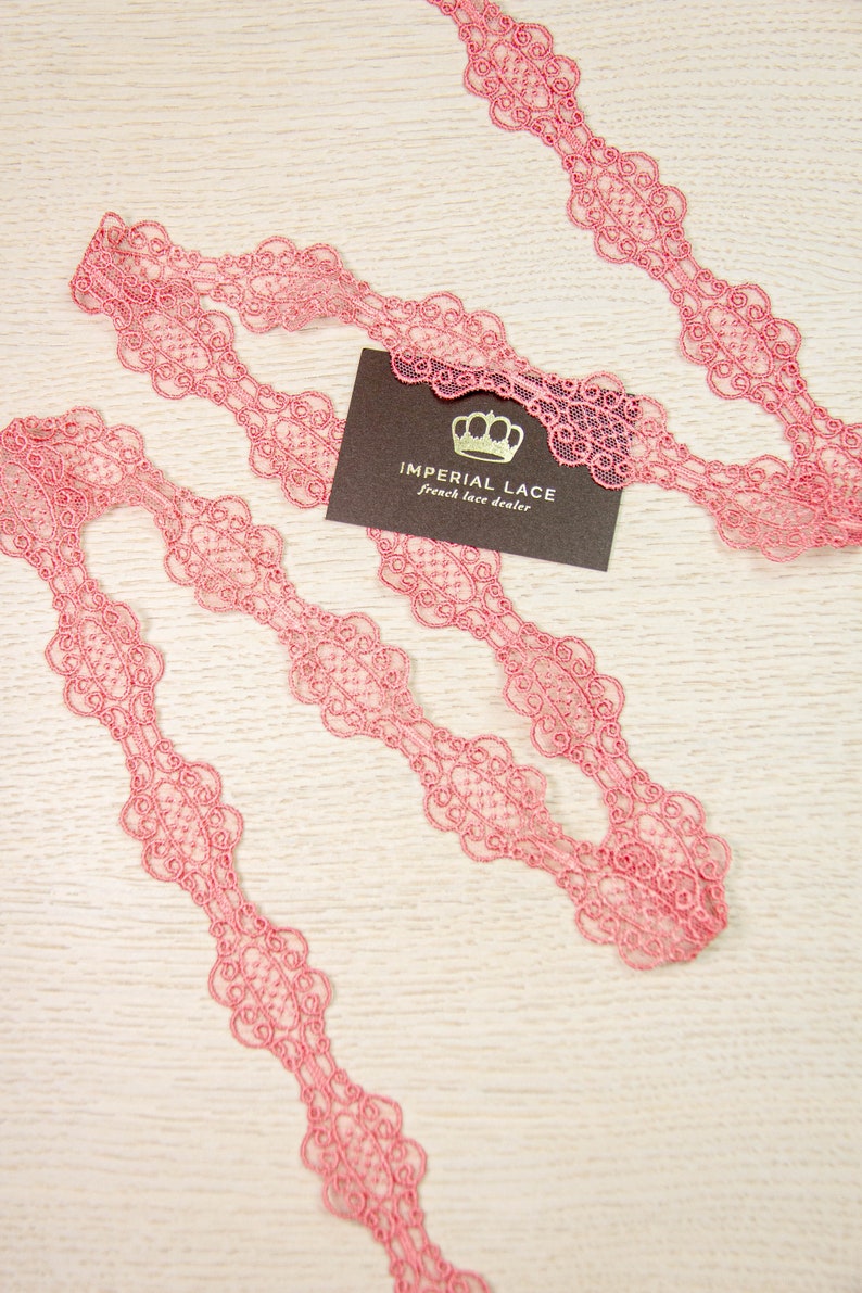 Pink lace Trim, Alencon Lace, French Lace trim, Imperial lace, Wedding Lace, Scalloped lace, Lace Fabric, Fabric by the yard MK00271 image 1