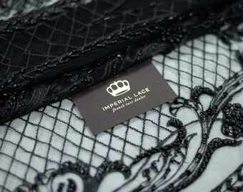 Black 3D Embroidery Lace Fabric with Beads