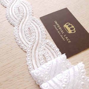 White lace Trim, Alencon Lace, French Lace trim, Bridal lace, Wedding Lace, Scalloped lace, Lace Fabric, Fabric by the yard MB00326