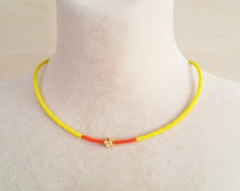 Beaded necklace, Flower necklace, Summer jewelry,  Best friend gift, Bridesmaid gift, Choker necklace, Yellow necklace, Gift for girlfriend