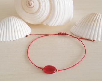 Red bracelet, red glass bead bracelet, Minimal jewelry, tiny bracelet, bridesmaid gift, best friend gift, bridal shower gift, gift for girl