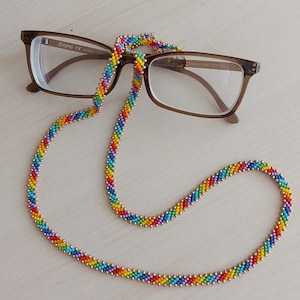 Rainbow Beaded Eyeglass Chain: Sunglasses Necklace, Pride Accessory, Colorful Seed Bead Glasses Lanyard