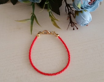 Red Seed Bead Bracelet: Dainty Friendship Jewelry, Tiny Accessories