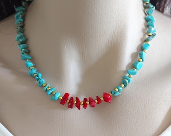 Turquoise necklace, Coral necklace, beaded choker, Summer accessories, dainty jewelry, gift for women, best friend gift, bridal shower gift