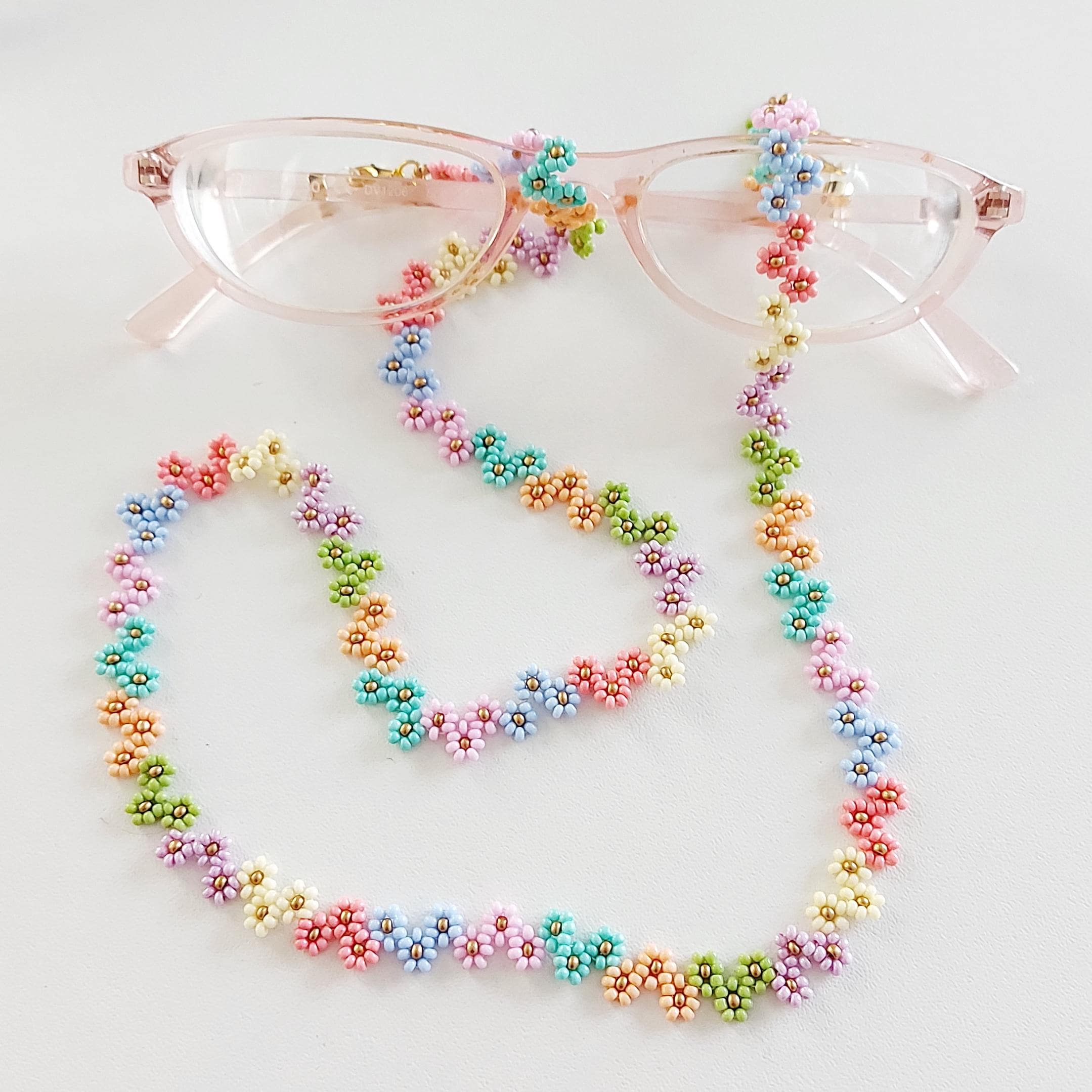 Wildflower Glasses Chain: Beaded Heart Sunglasses Lanyard, Pastel