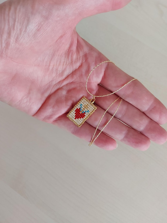 Handmade Miyuki Beaded Cross Necklace, Heart Jewelry, Birthday