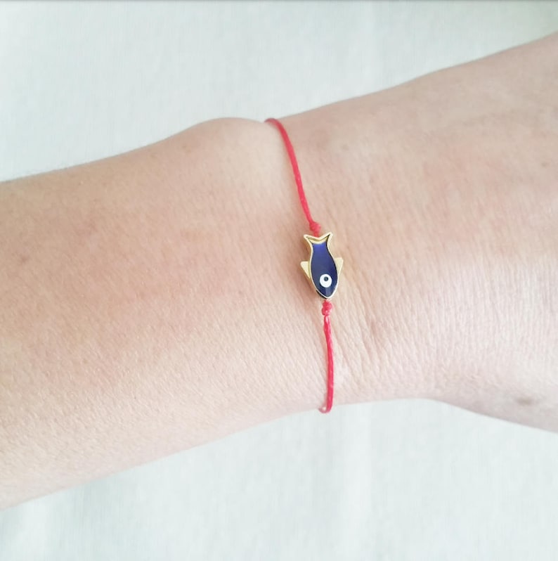 Red Bracelet Fish Braceletevil Eye Bracelet Tiny Bracelet Etsy