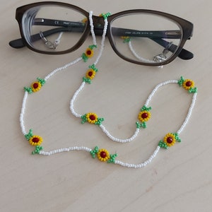 Sunflower Eyeglass Chain, Sunglasses Necklace, Beaded Lanyard, Beaded Eyeglass Chain, Reading Glasses Chain, Glasses Jewelry, Gift For Her