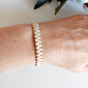 Mother&#39;s Day Gift, Miyuki Tila Beaded Bracelet, Handwoven Half Tila Bracelet, Trendy Square Bead Jewelry, Herringbone Bracelet,