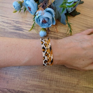 Miyuki beaded leopard bracelet set, leopard print bracelet, loom beaded miyuki jewelry, stack bracelet, set of 4 pcs.bracelet, gift for girl