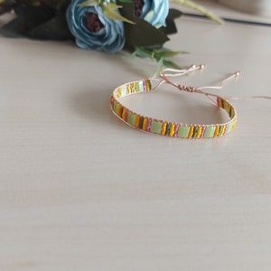 Tila bracelet, Colorful Miyuki Bracelet, Green bracelet, Miyuki Tila jewelry, Gift for women, Stackable Bracelet, square bead bracelet,