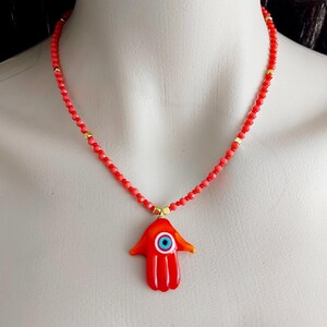 Glass Hamsa Hand Charm Necklace, Protection Jewelry, Evil Eye Accessories, Gift For Her, Personalized Gift, Beaded Necklace, Summer Jewelry,