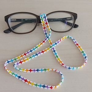 Rainbow Beaded Eyeglass Chain: Boho Sunglasses Lanyard, Colorful Glasses Accessory Festival Jewelry